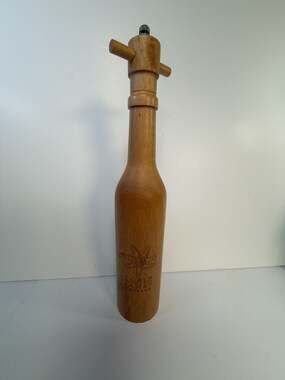TOBIN JAMES CELLARS WOOD PEPPER MILL GRINDER 14" WINE BOTTLE SHAPE NICE